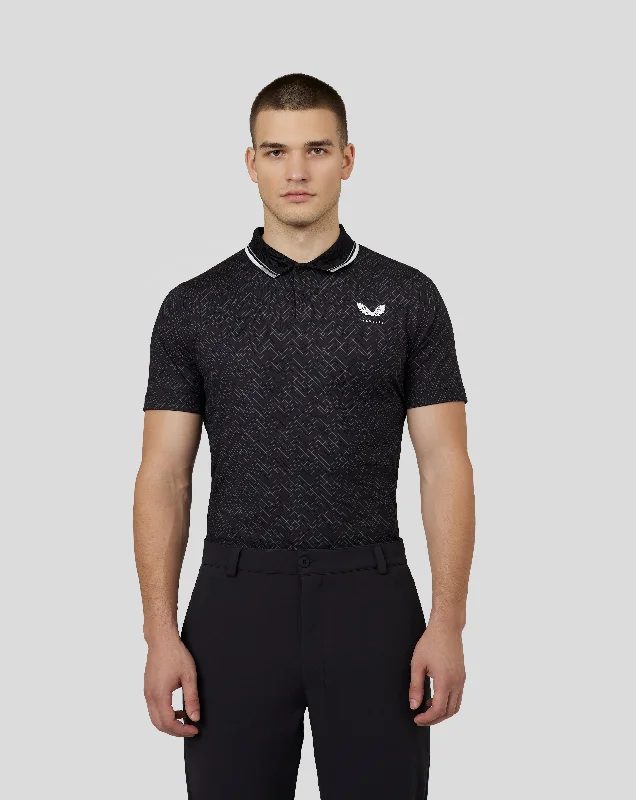 Men’s Golf Short Sleeve Printed Polo Shirt – Black