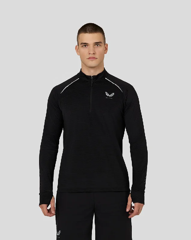 Men’s Light Long Sleeve Lightweight Half Zip Midlayer Top – Black