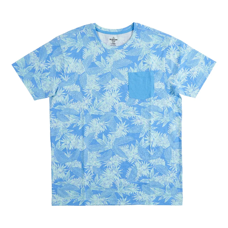 Mountain Ridge Men's Tropical T-Shirt with Single Chest Pocket, Blue