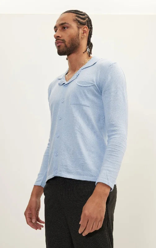 Long Sleeve Knit Button Down - Blue