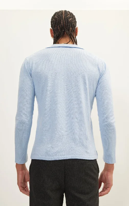 Long Sleeve Knit Button Down - Blue