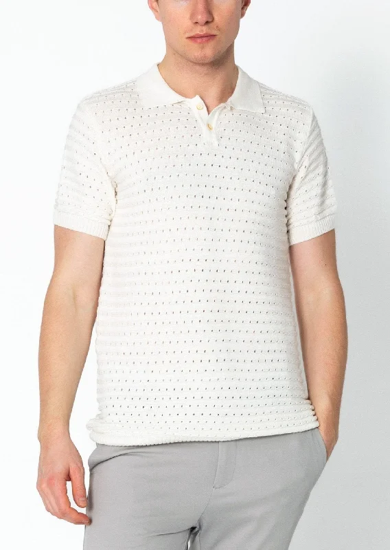 Eyelet Short Sleeve Polo Tee - Off White