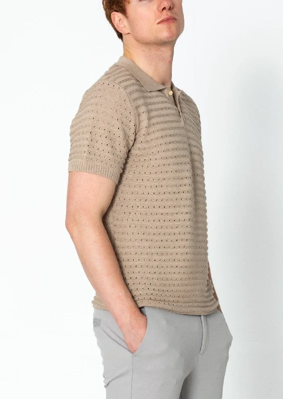 Eyelet Short Sleeve Polo Tee- Stone