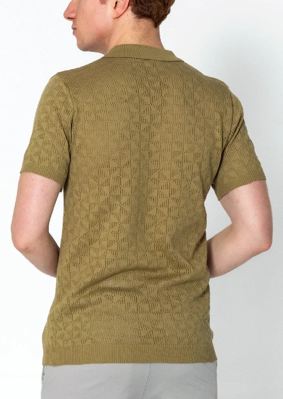 Geometric Crochet Knit Polo - Light Green