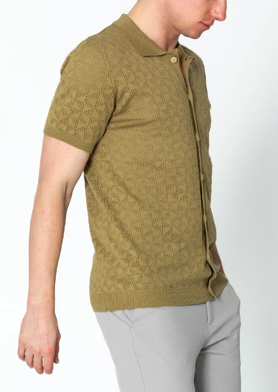 Geometric Crochet Knit Polo - Light Green