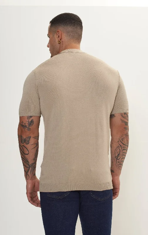 Zipper Closure Lightweight Polo Tee - Dark Beige