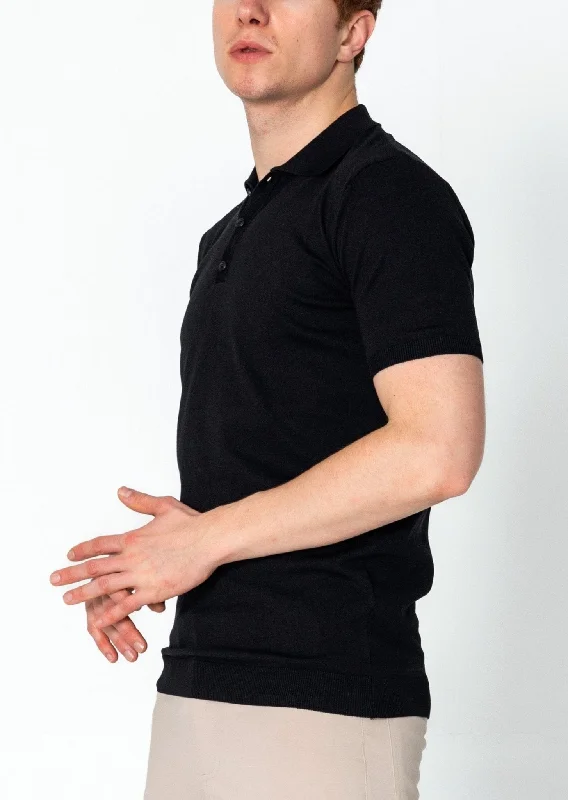 Lightweight Tonal-button Polo Tee - Black