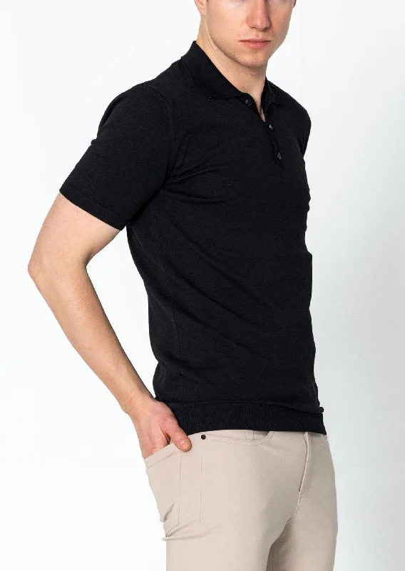 Lightweight Tonal-button Polo Tee - Black