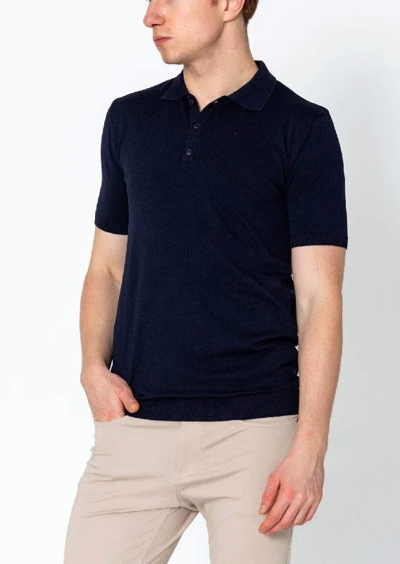 Lightweight Tonal-button Polo Tee - Navy