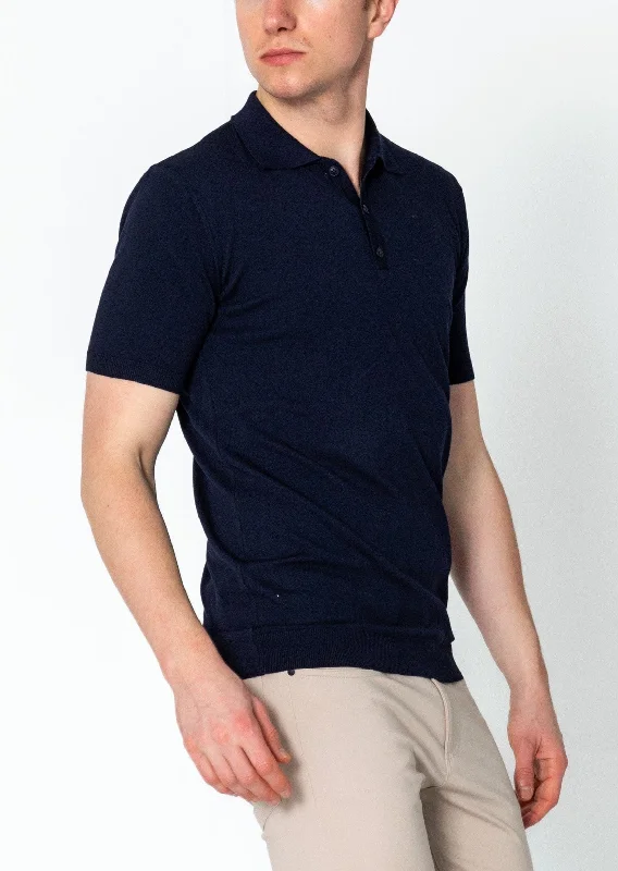 Lightweight Tonal-button Polo Tee - Navy