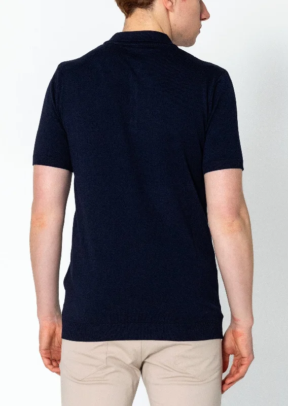 Lightweight Tonal-button Polo Tee - Navy