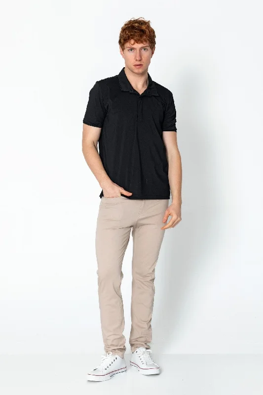 Wrinkle Free Tapered Travel Polo Shirts - Black