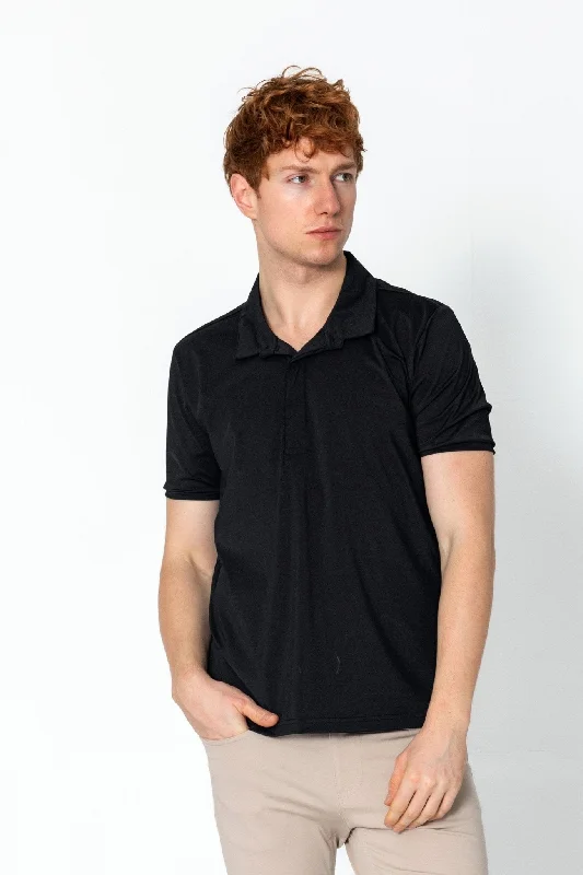 Wrinkle Free Tapered Travel Polo Shirts - Black