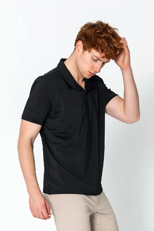 Wrinkle Free Tapered Travel Polo Shirts - Black