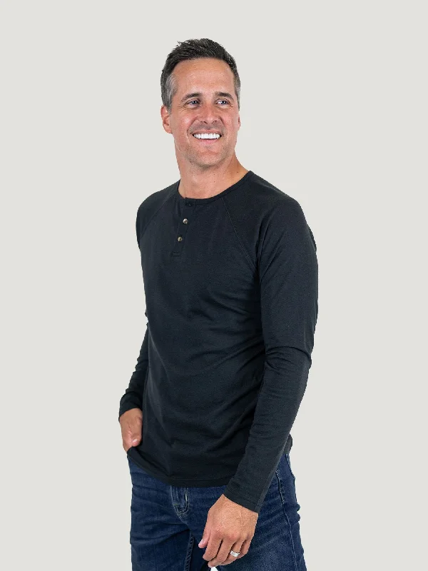 Black Slim Fit Long Sleeve Henley