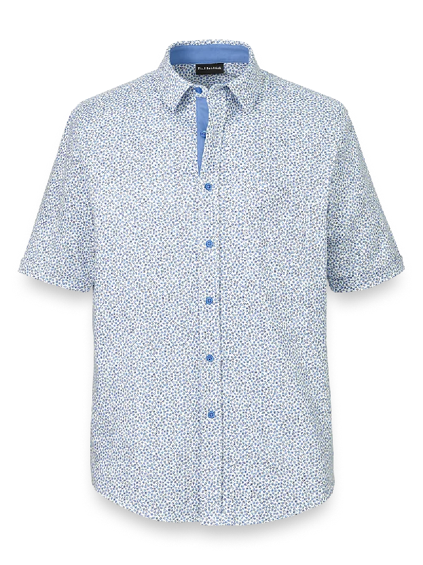 Cotton Button Front Polo - Light Blue/white