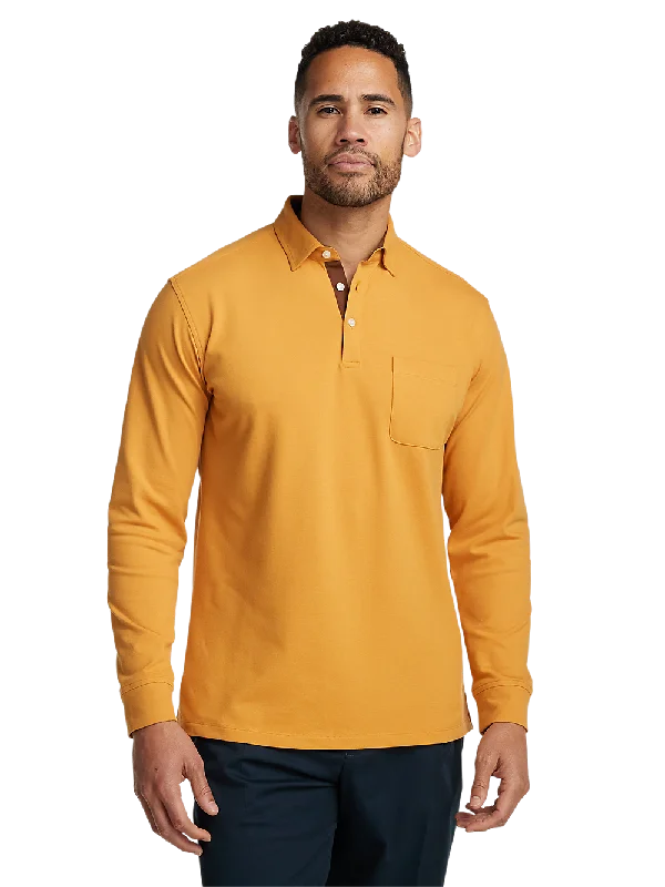 Cotton/Spandex Pique Three Button Polo - Gold