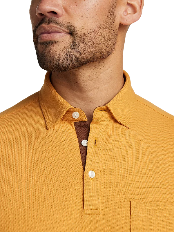 Cotton/Spandex Pique Three Button Polo - Gold