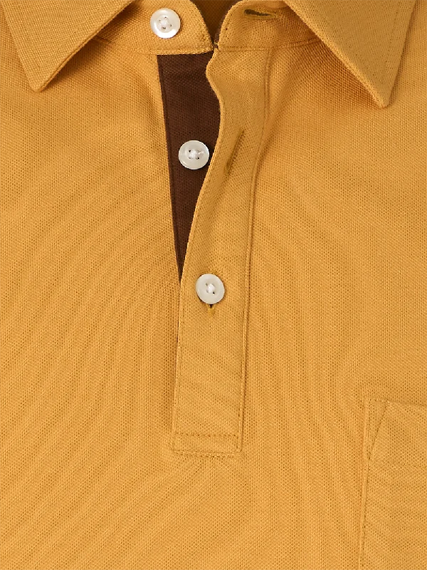 Cotton/Spandex Pique Three Button Polo - Gold