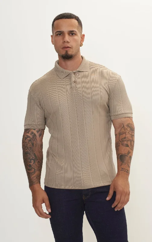 Fine Ribbed Polo Shirt - Dark Beige