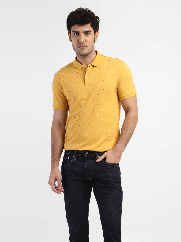 Men's Geometric Print Polo T-shirt Yellow