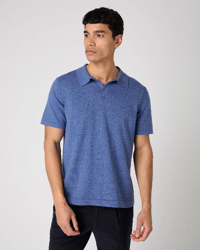 Men's Polo Cotton Cashmere T-Shirt Denim Blue