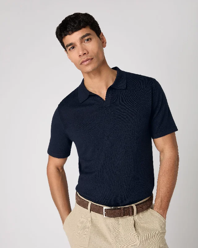 Men's Polo Cotton Cashmere T-Shirt Navy Blue