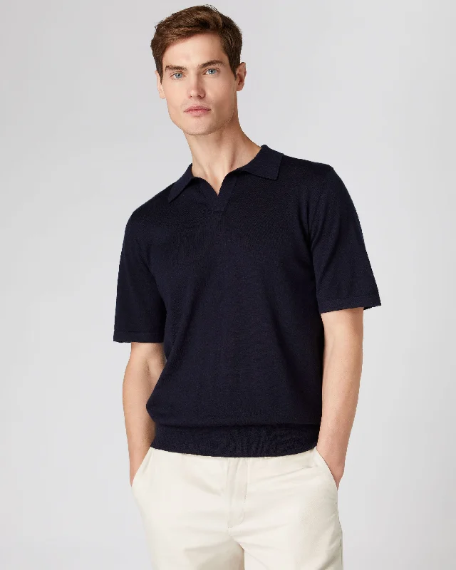 Men's Relaxed Polo Cashmere T Shirt Navy Blue