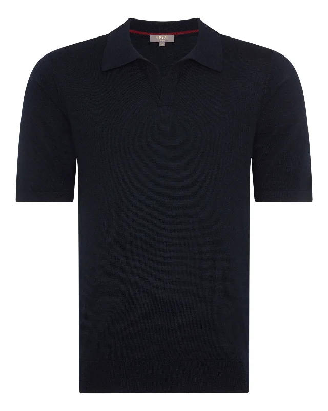 Men's Relaxed Polo Cashmere T Shirt Navy Blue