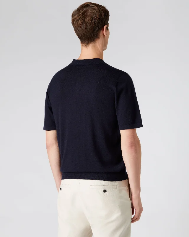 Men's Relaxed Polo Cashmere T Shirt Navy Blue