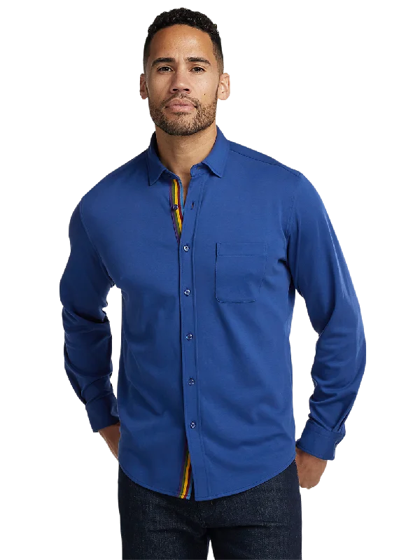 Mercerized Cotton Button Front Polo - Blue