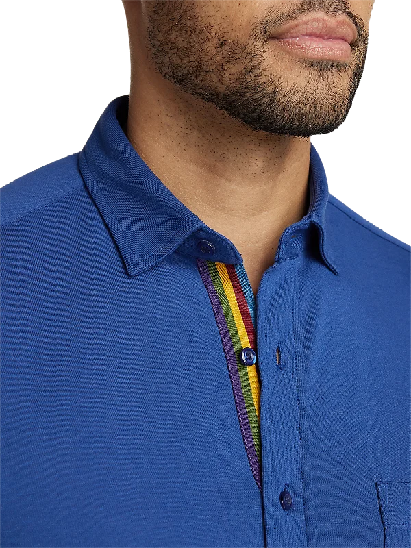 Mercerized Cotton Button Front Polo - Blue