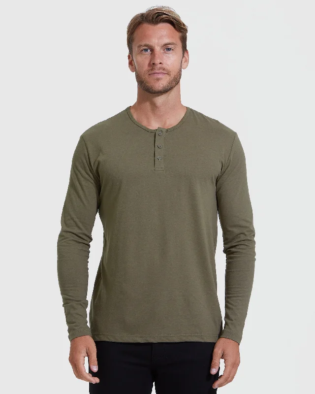 Military Green Long Sleeve Henley