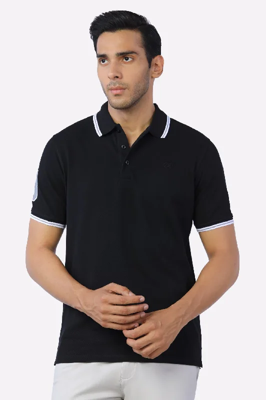 Black Jacquard Collar Polo