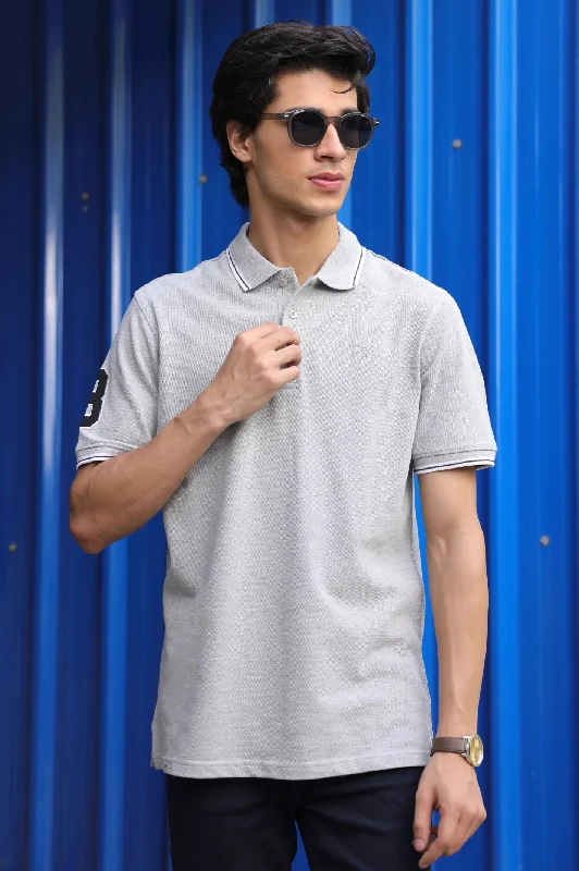 Heather Grey Jacquard Collar Polo