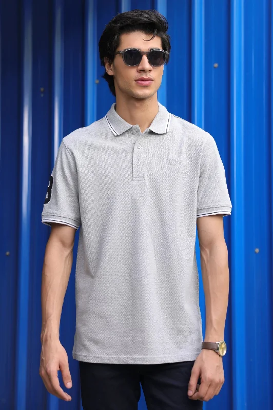 Heather Grey Jacquard Collar Polo