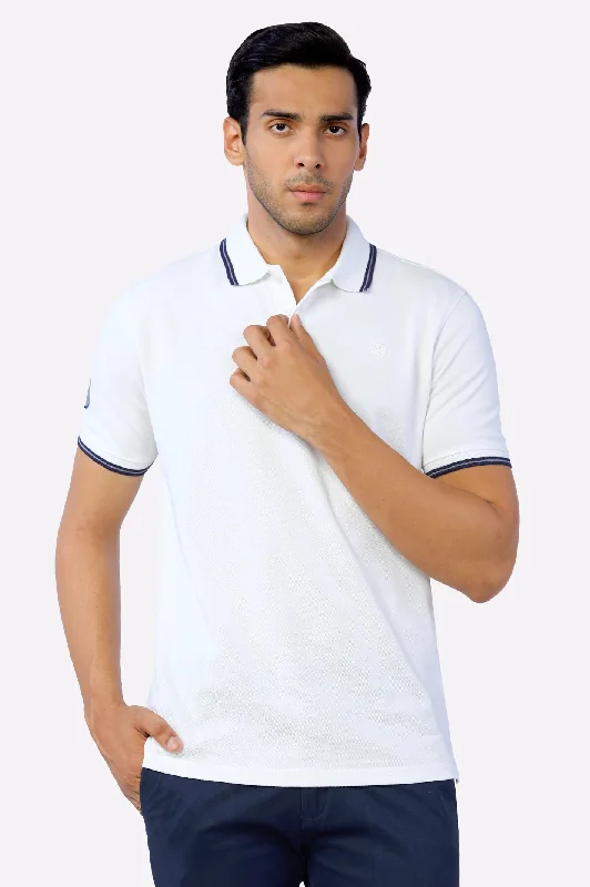 White Jacquard Collar Polo