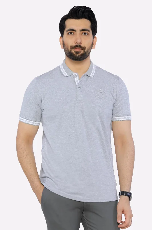 Heather Grey Jacquard Collar Polo