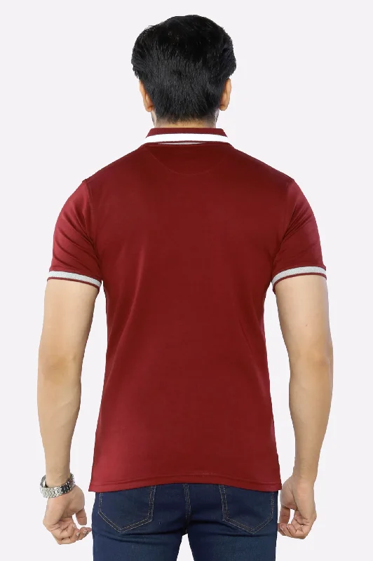 Maroon Jacquard Collar Polo