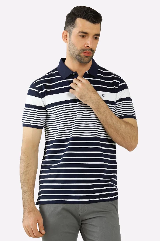 Navy Blue Striped Polo