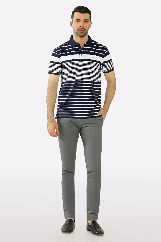 Navy Blue Striped Polo