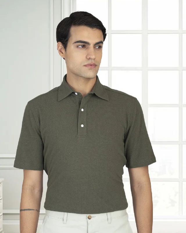 Olive Green Linen Cotton Polo T-Shirt