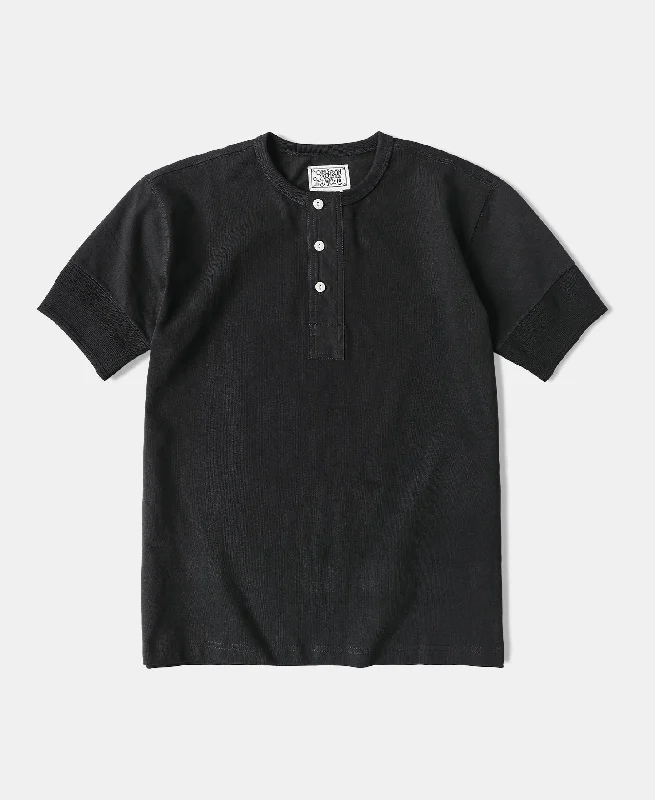 Vintage Short Sleeve Henley T-Shirt - Black