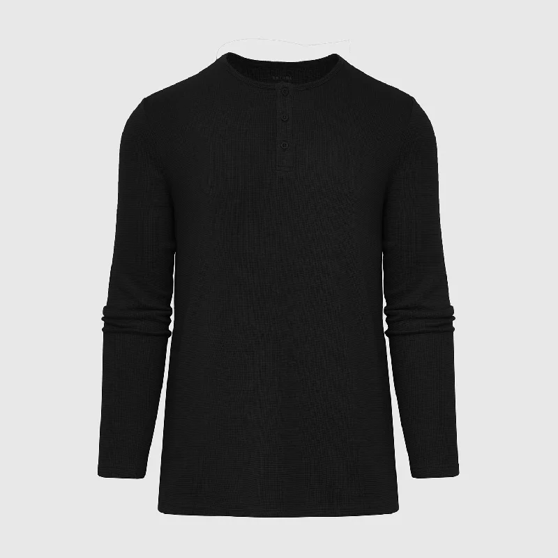 Black Waffle Long Sleeve Henley