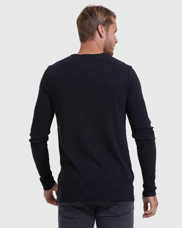 Black Waffle Long Sleeve Henley