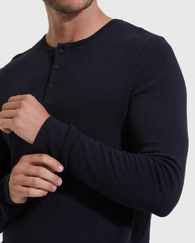 Black Waffle Long Sleeve Henley