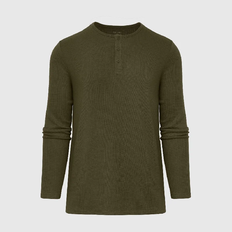 Military Green Waffle Long Sleeve Henley