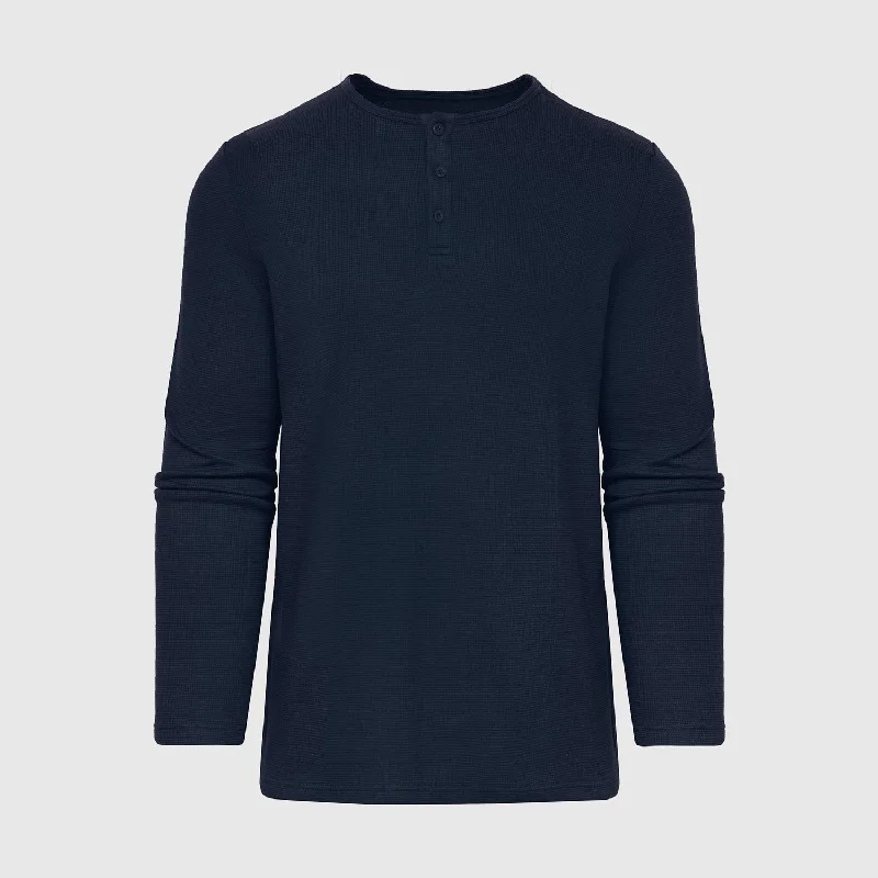 Navy Waffle Long Sleeve Henley