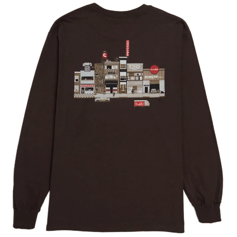 Chocolate Pixel City Long Sleeve T-Shirt - Brown