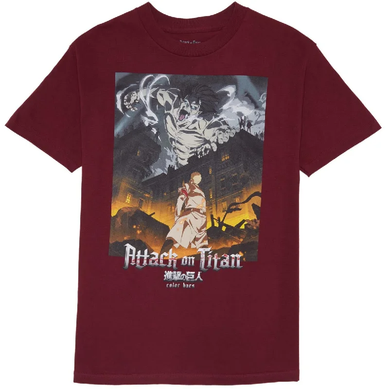 Color Bars x Attack on Titan Destroy T-Shirt - Burgundy